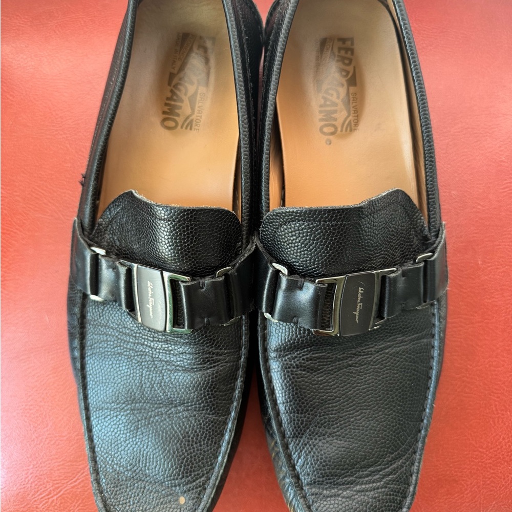 Salvatore Ferragamo Black Textured Loafers